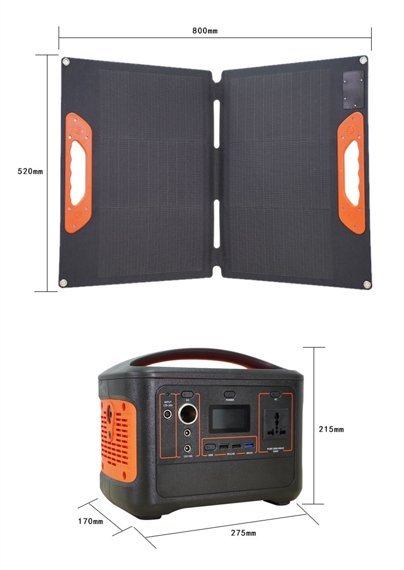 Kraftig portabel powerbank 500W med solpanel på 50W