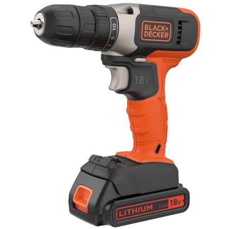 Black & Decker Borr-/skruvdragare med 18V Lithium-ion 1,5AH