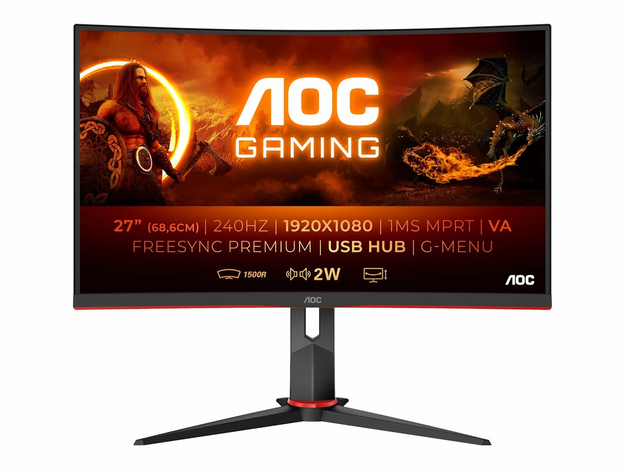 AOC Gaming C27G2ZU/BK 27" 1920 x 1080 HDMI DisplayPort 240Hz