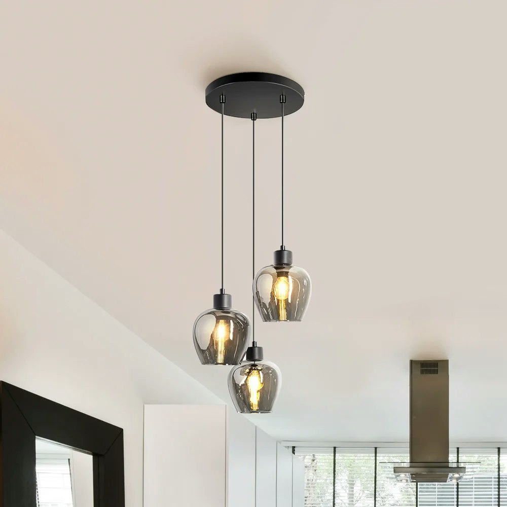 Design taklampa med rökglas 3-ljus – Kansas