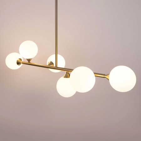 Design taklampa 6-ljus - Aster - guld med mjölkvitt glas
