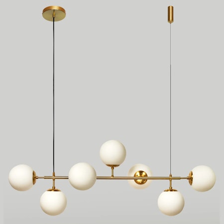 Design taklampa Hepta med guld och mjölkglas