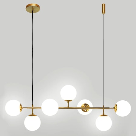 Design taklampa Hepta med guld och mjölkglas