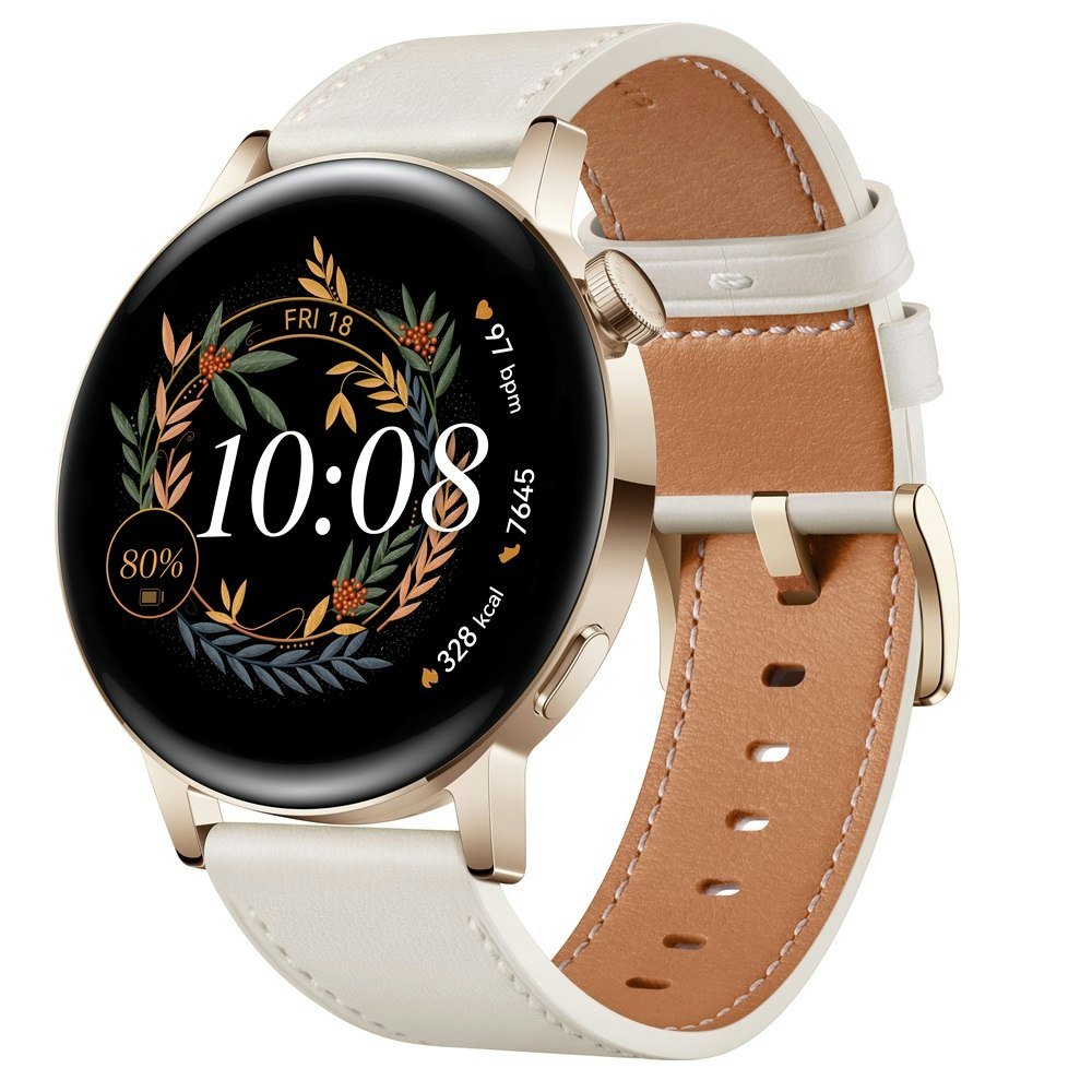 Huawei Watch GT 3 (42 mm) Rosegold med vit läderrem