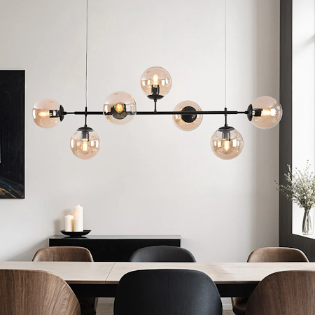 Design taklampa svart ram och bärnstensfärgade glaskulor - Hepta