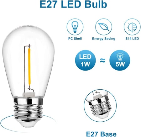 LY Sweden E27 dimbar LED lampa 24V - 1W 2200K för solcellsbelysning