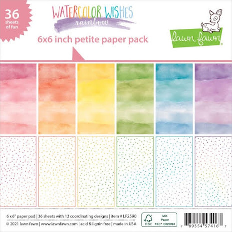 Lawn Fawn Petite Paper Pack 6X6 - Watercolor Wishes Rainbow