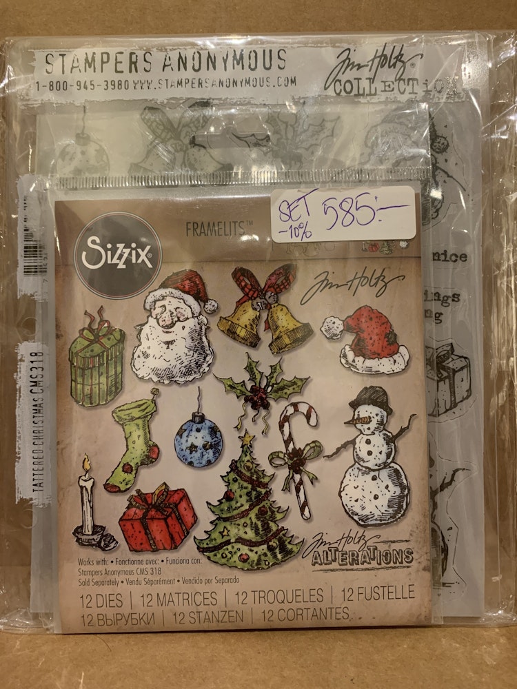 Set med stämplar och dies CMS318 Tim Holtz Tattered Christmas