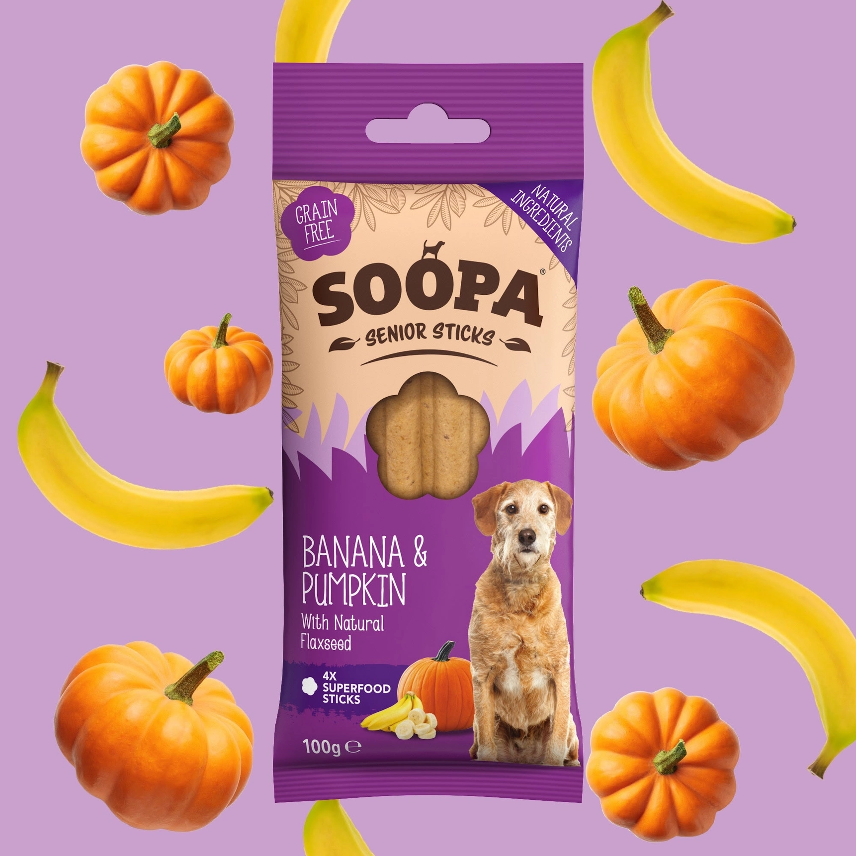 Soopa / Senior Banana, Pumpkin & Flaxseed Dental Sticks 100g