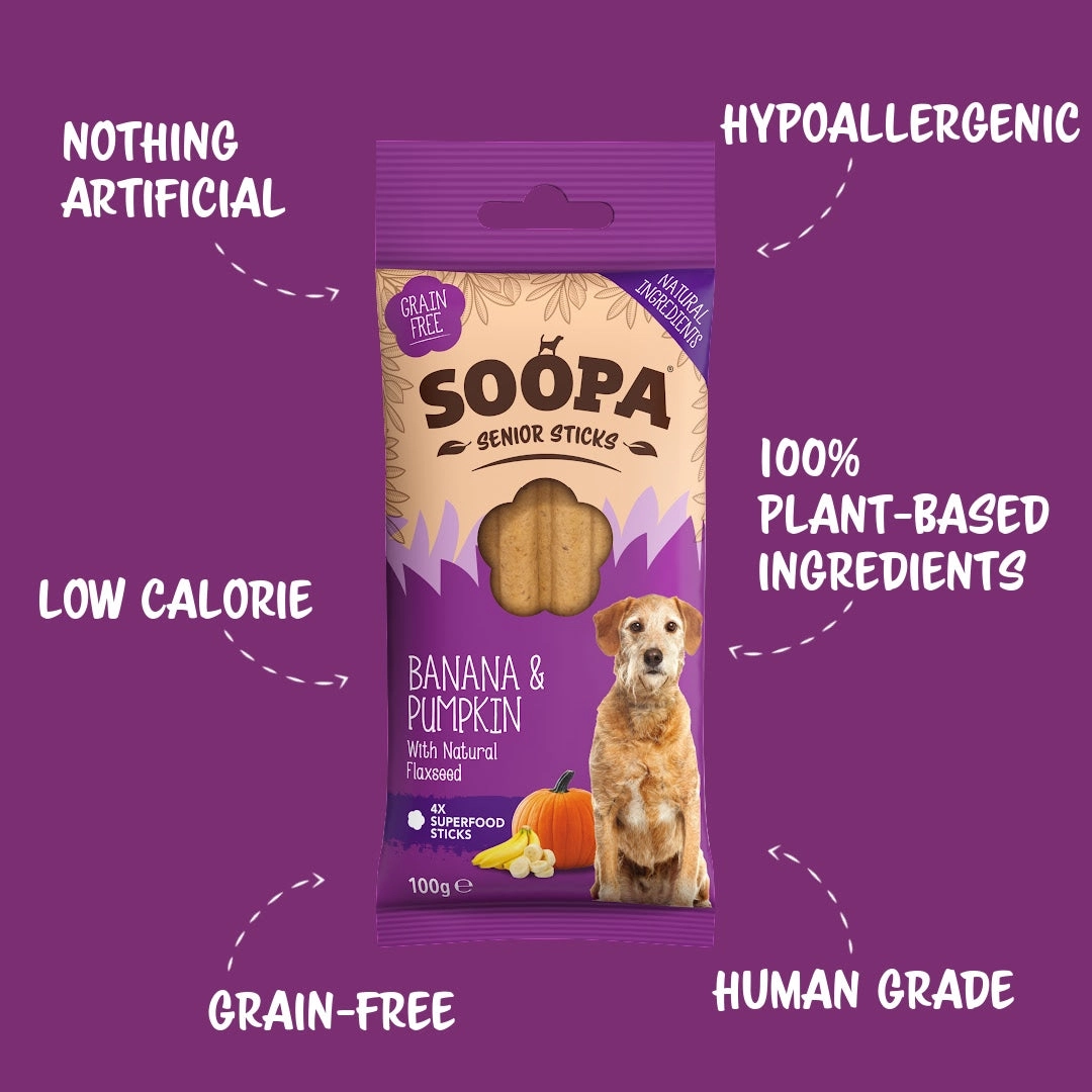 Soopa / Senior Banana, Pumpkin & Flaxseed Dental Sticks 100g