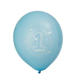 Latexballonger Blå med Siffra 1 6pcs