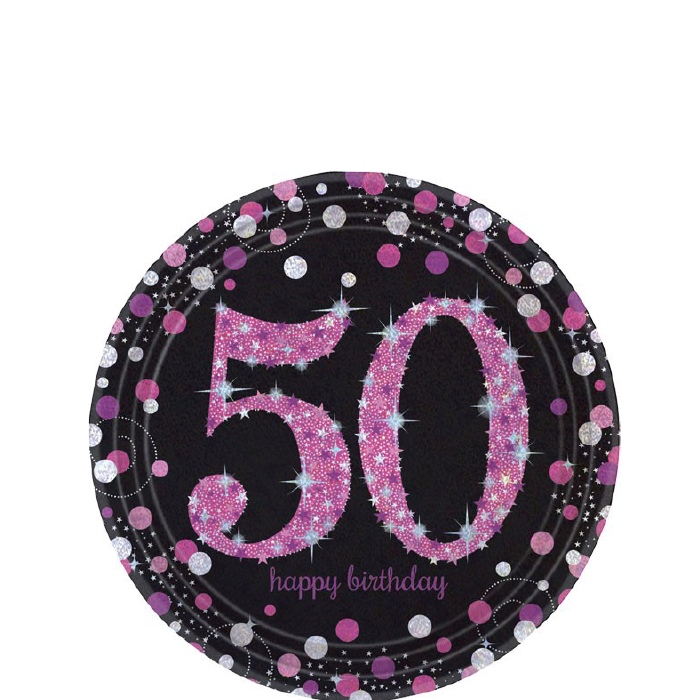 Papperstallrikar Happy Birthday Sparkling Pink 50