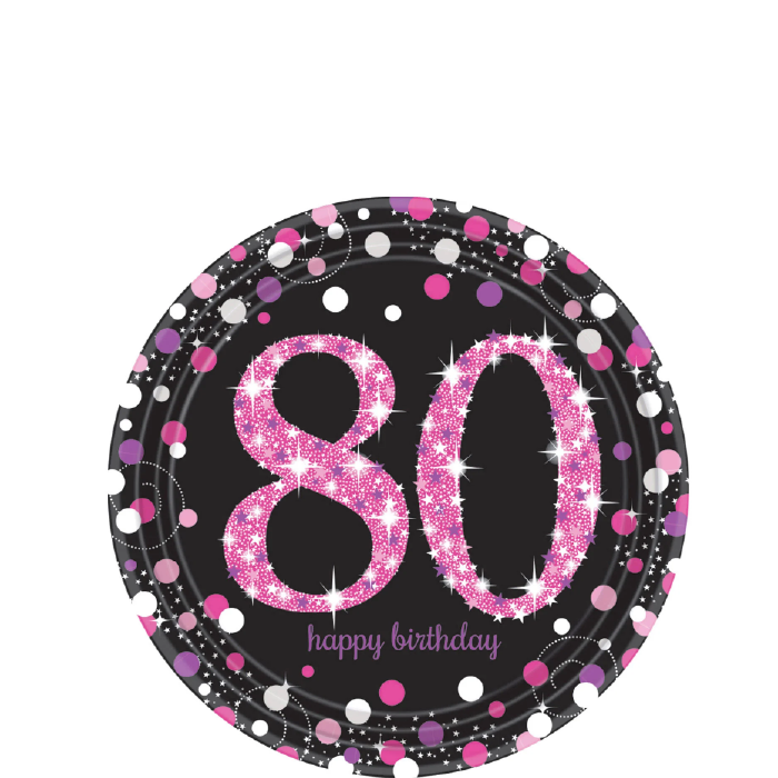 Papperstallrikar Happy Birthday Sparkling Pink 80