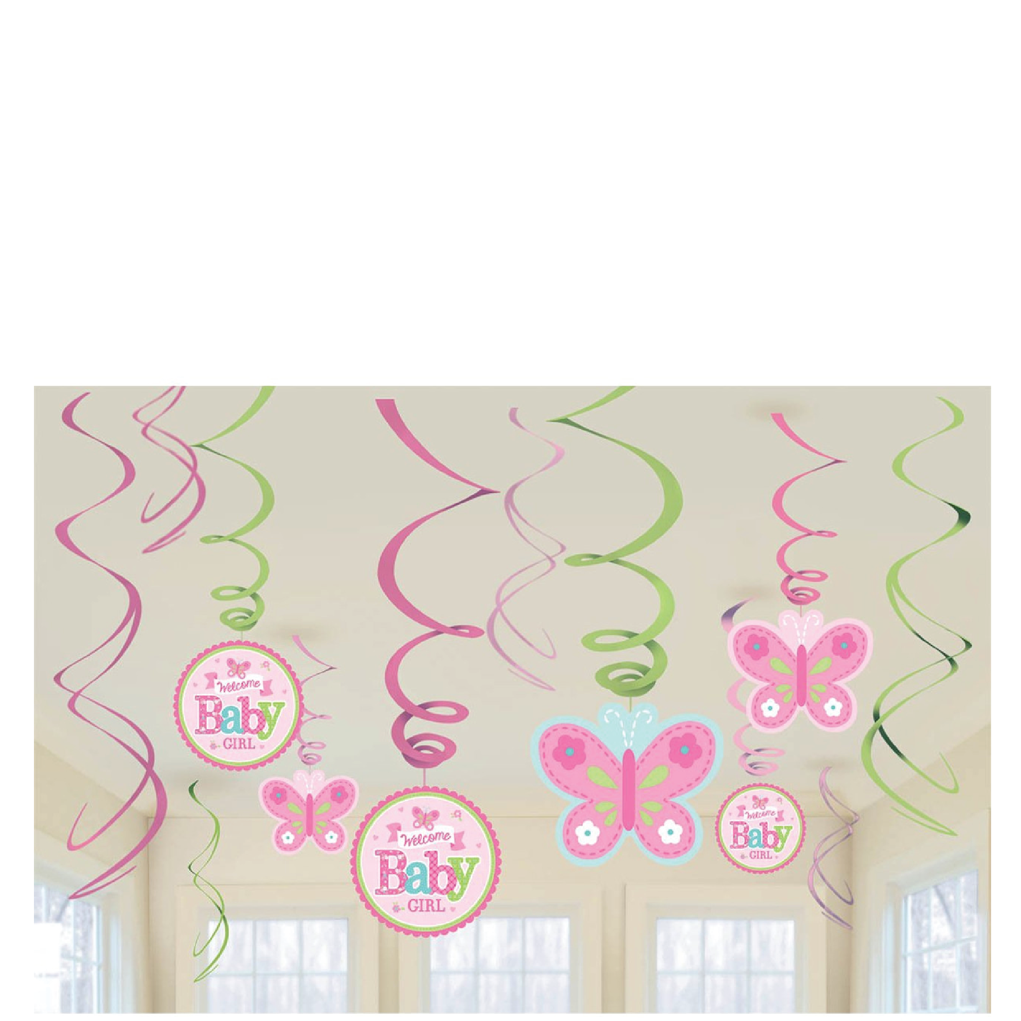 Welcome Little One Girl Butterfly Swirls Decorations 12 st