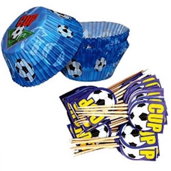 Fotboll, 50 st muffinsformar och picks (blå)
