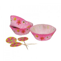 Pink Flower, 50 st muffinsformar och picks