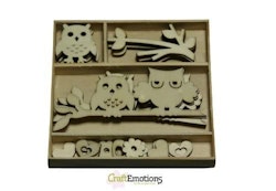 CraftEmotions Wooden ornament box owls 30 pcs