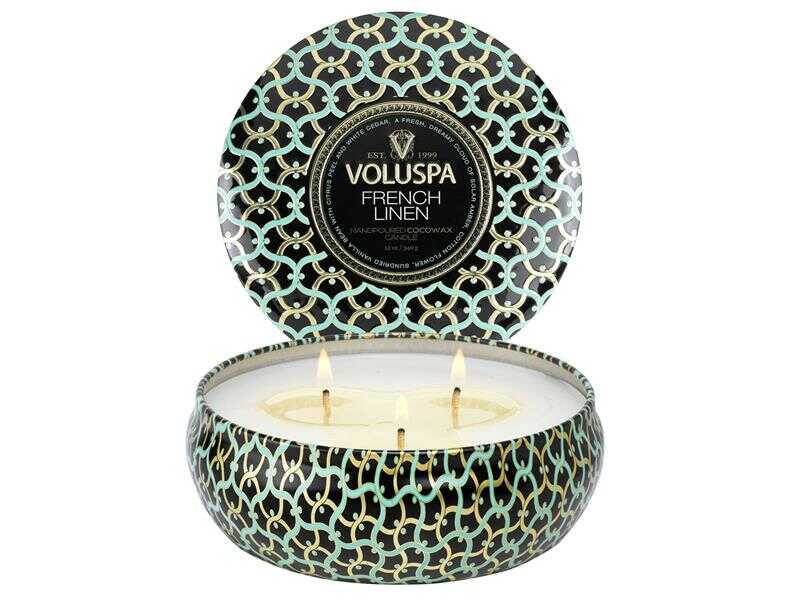 Voluspa 3-Wick Candle In Decorative Tin - French Linen