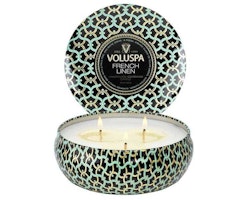 Voluspa 3-Wick Candle In Decorative Tin - French Linen
