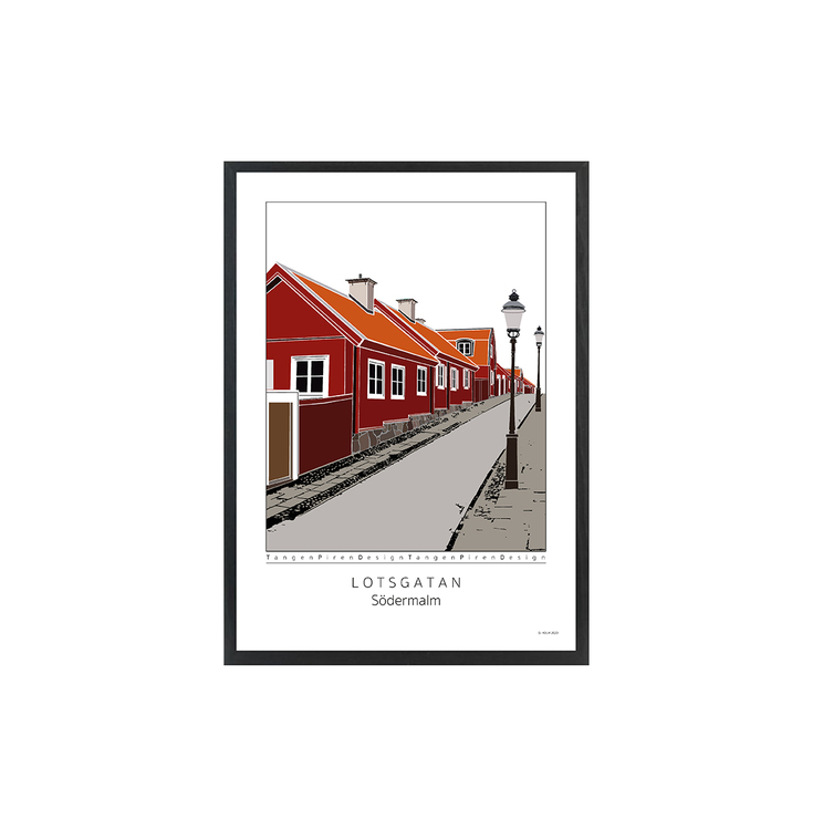 Kopia Poster Lotsgatan Södermalm med svart ram 30x42