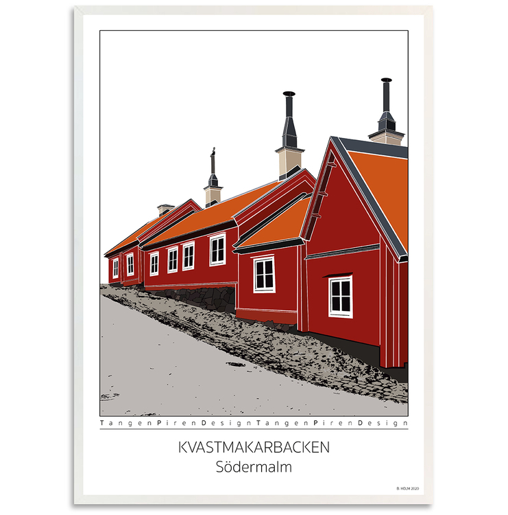Poster Kvastmakarbacken Södermalm med vit ram 50x70