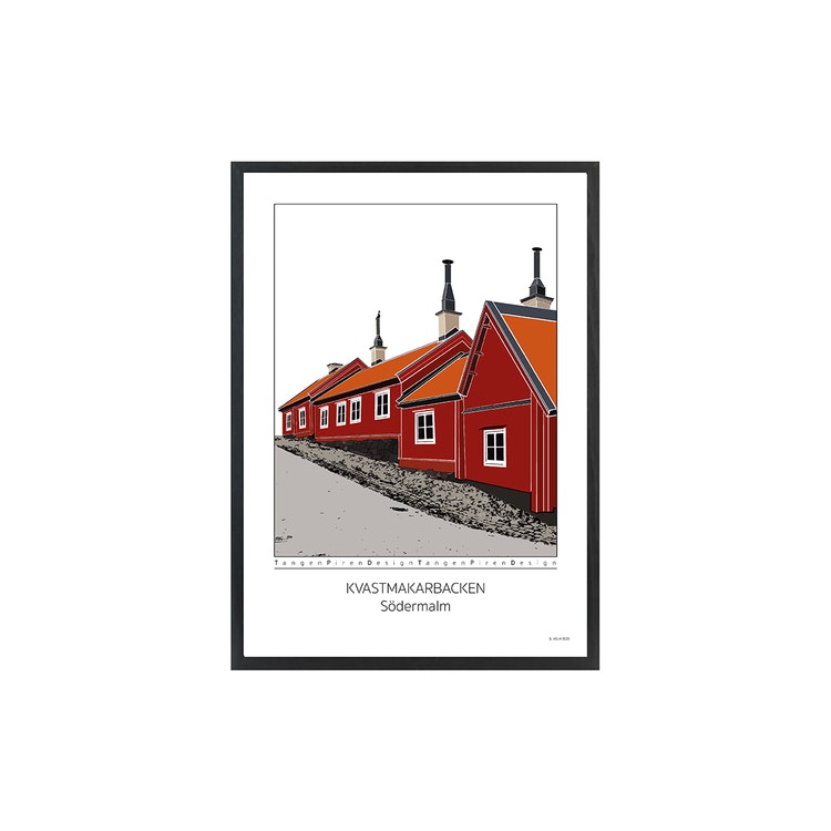 Poster Kvastmakarbacken Södermalm med svart ram 30x42 cm