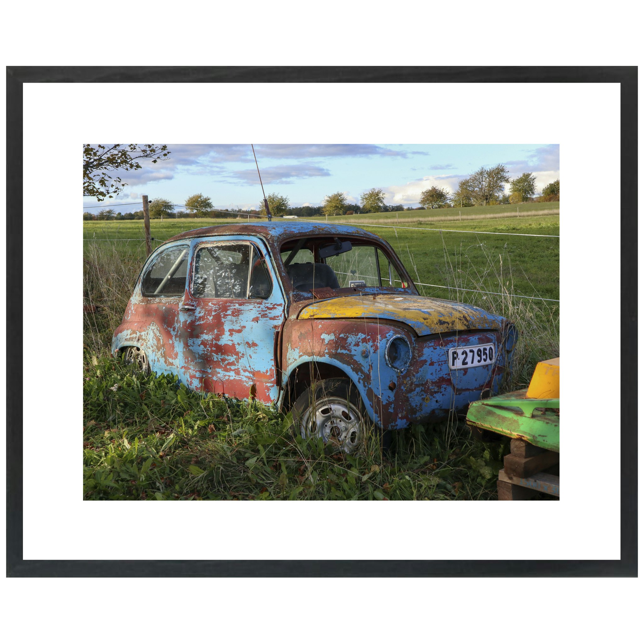 Foto Fiat i Gräset 50x40 svart ram