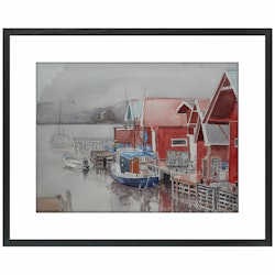 Akvarell Sjöbodar Kile Fisketången SÅLD