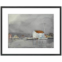 Akvarell Blå sjöbod i Smögens hamn
