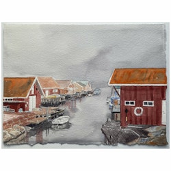 Akvarell Sjöbodar Kile 2 Fisketången SÅLD