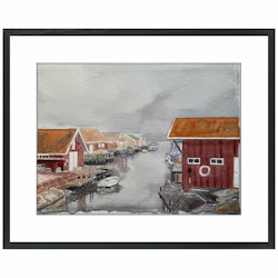 Akvarell Sjöbodar Kile 2 Fisketången SÅLD