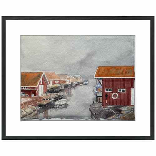 Akvarell Sjöbodar Kile 2 Fisketången SÅLD