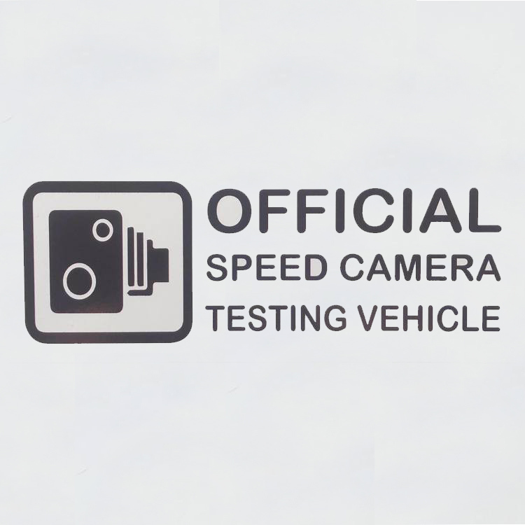 Official speed camera testing vehicle dekaler och klistermärken i vit och svart färg