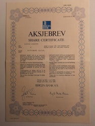 Aksjebrev Bergen Bank 1985