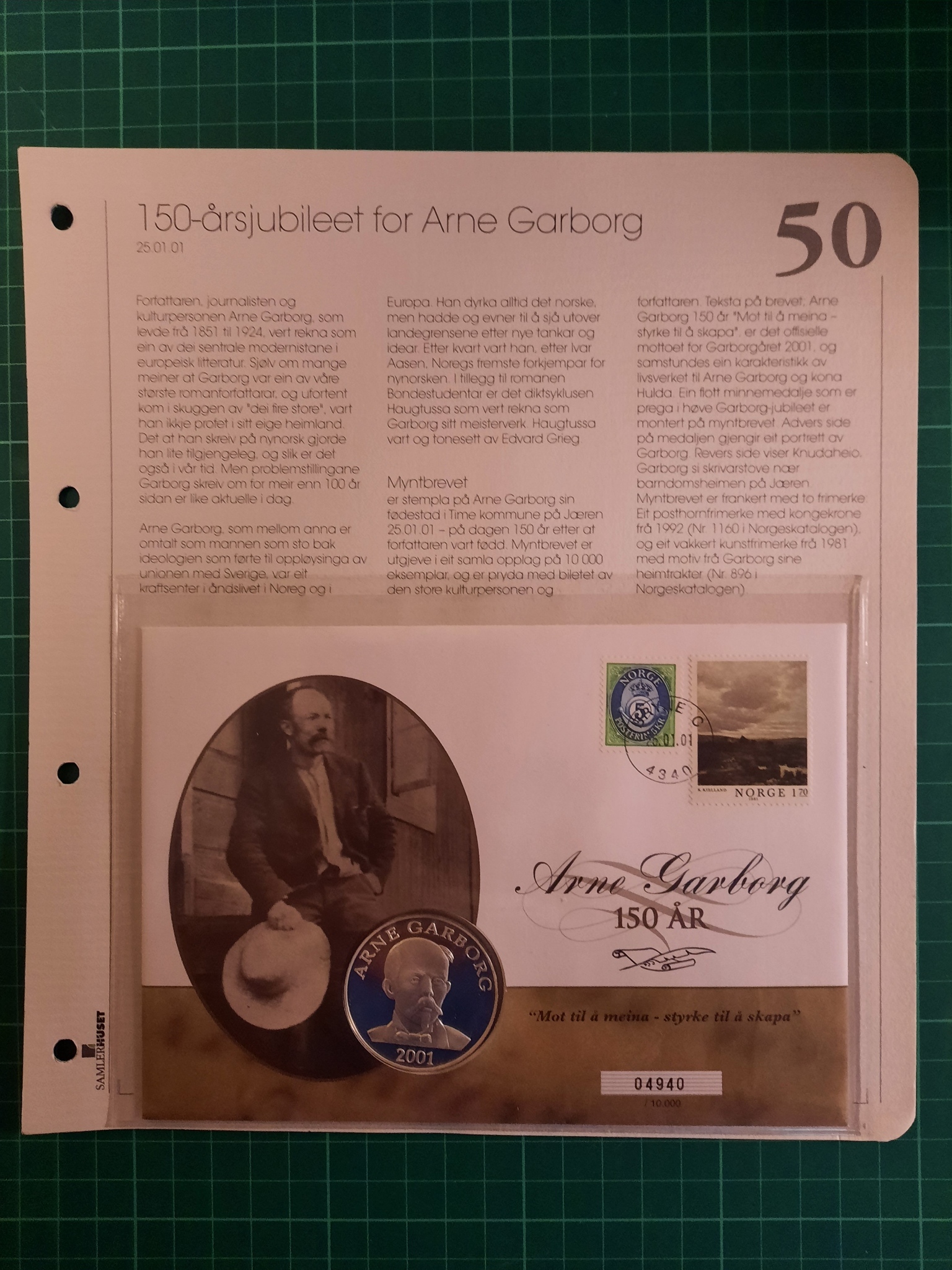 Myntbrev 50 150-årsjubileet for Arne Garborg