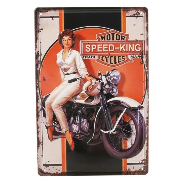 Emaljeskilt Pin up Speed-king motorcycles