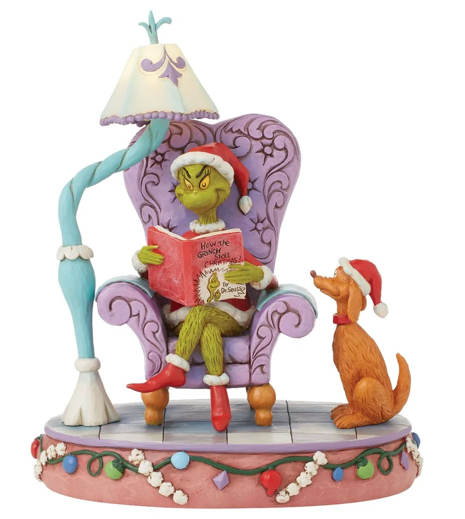Grinch in Chair with Light-up Lamp