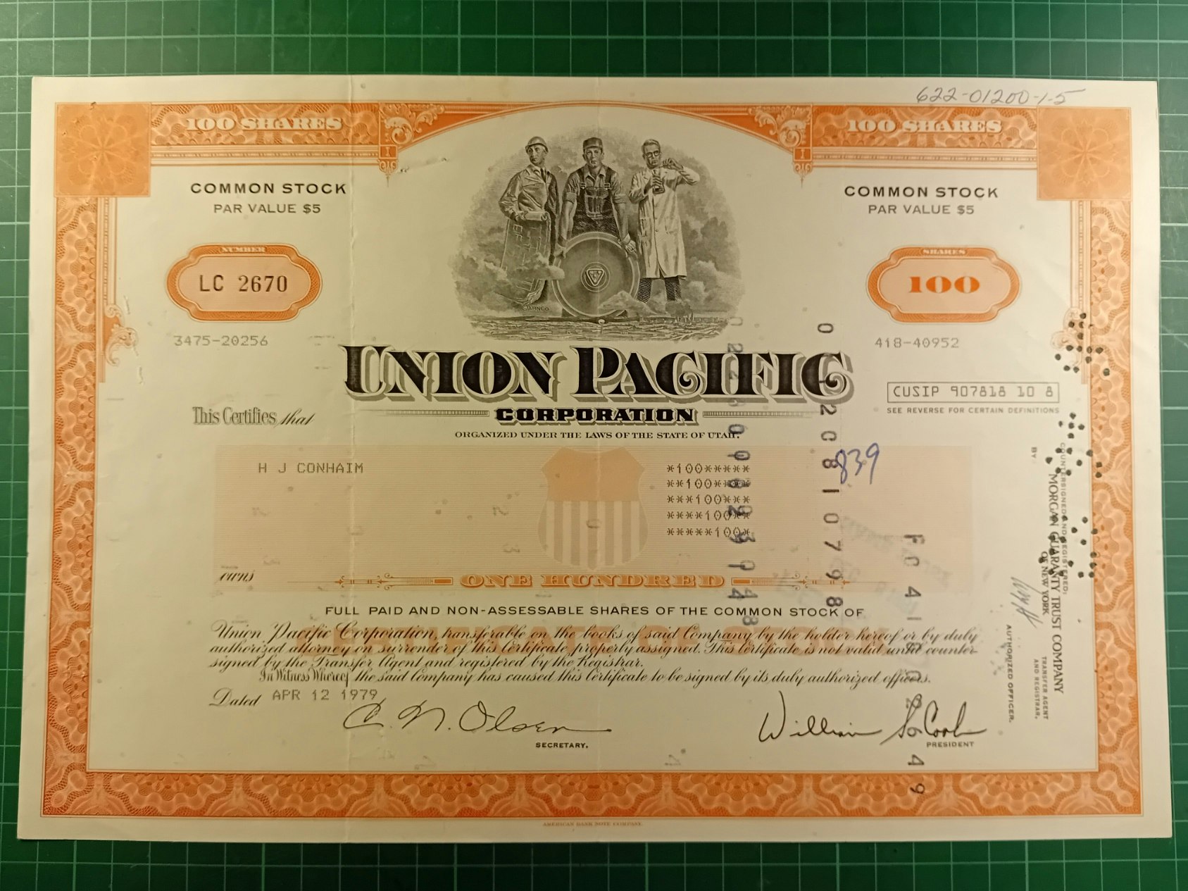 Aksjebrev Union Pacific 1979