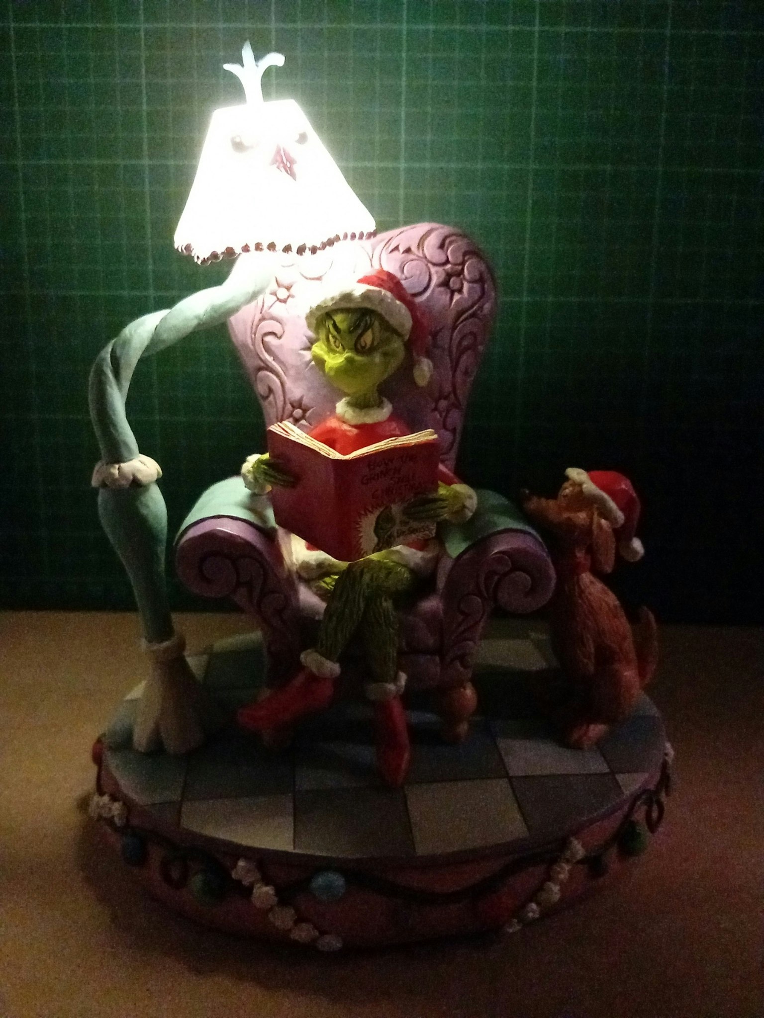Grinch in Chair with Light-up Lamp