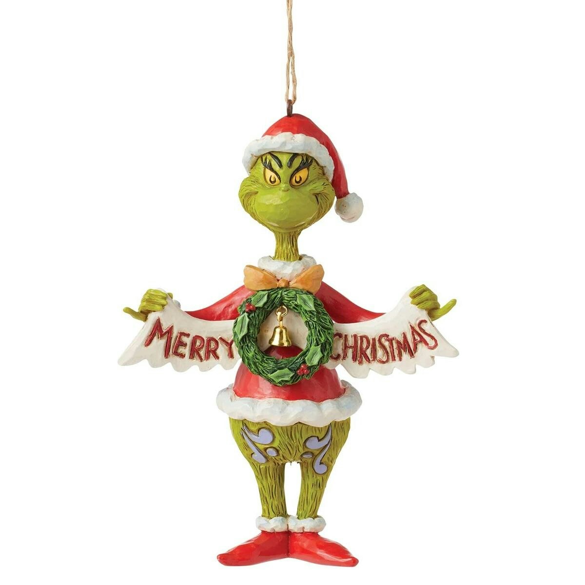 Grinch Holding Merry Christmas Banner (Hanging Ornament)