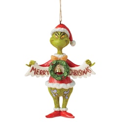 Grinch Holding Merry Christmas Banner (Hanging Ornament)
