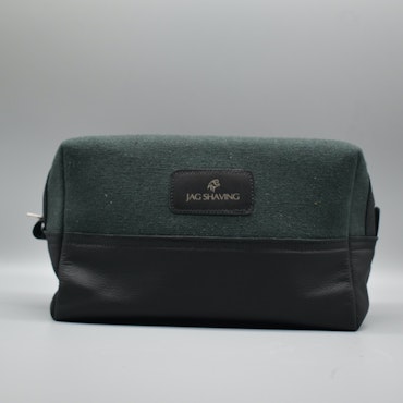Toiletry bag dark green canvas/leather made in Great Britain