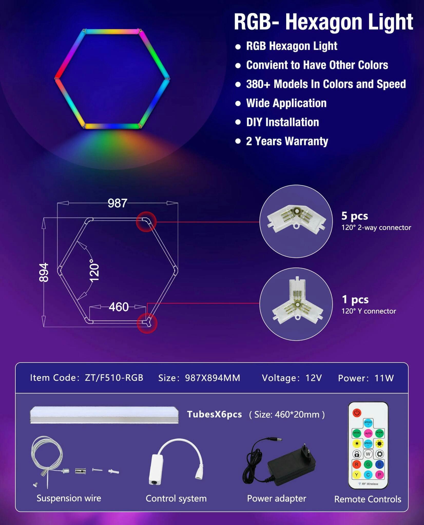 RGB-Hexagon Lys 987 x 894 MM