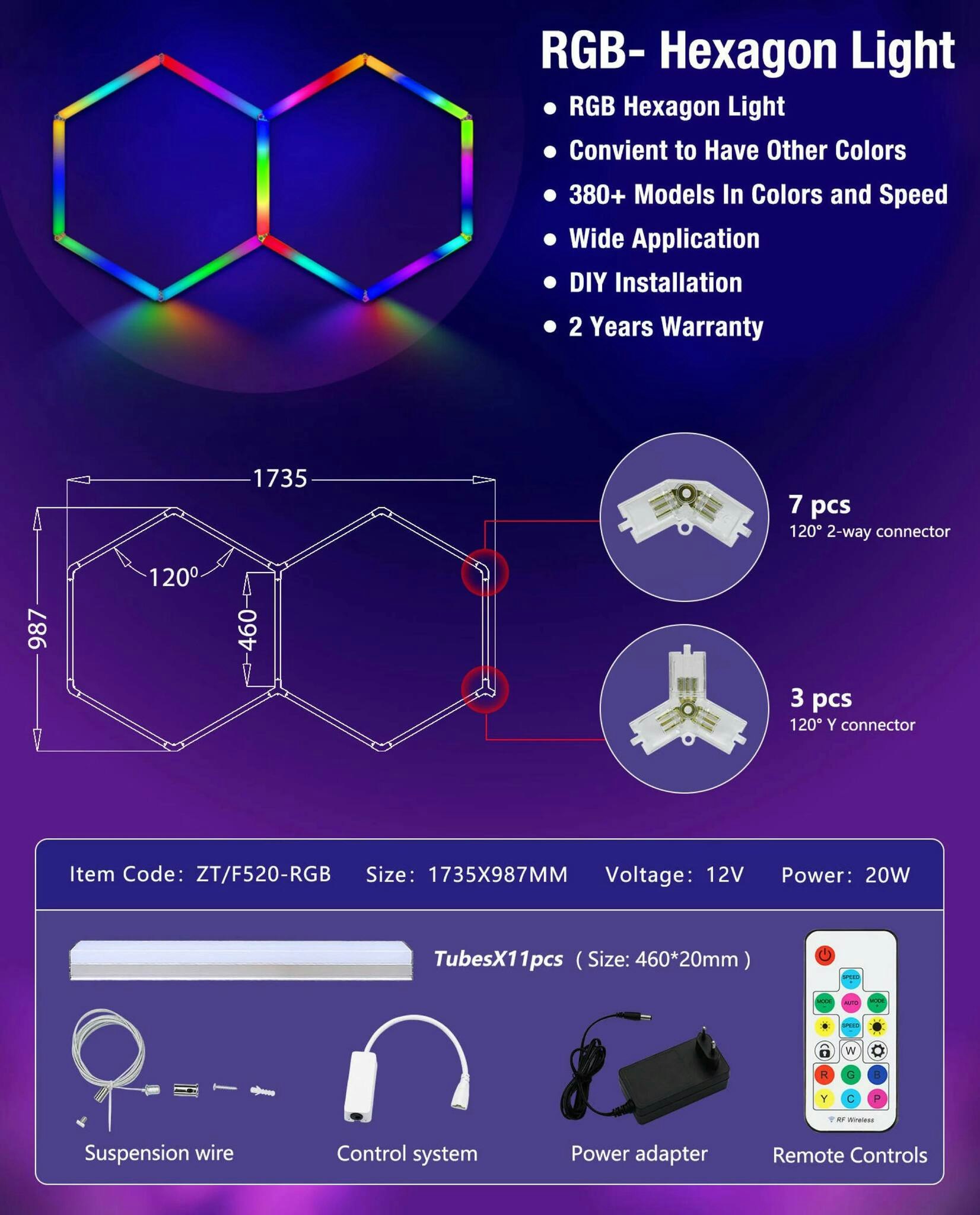 2 Hexagon RGB Lys 1735 x 987 mm