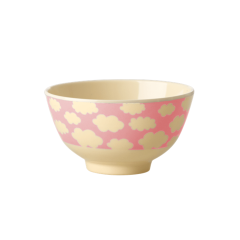 Rice Kid deep bowl w cloud print pink