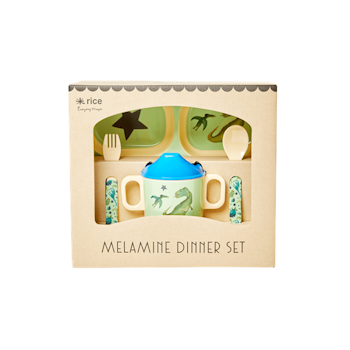 Rice Melamine baby dinner set dino print 4pcs in gift box