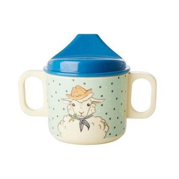 Rice baby two handle Cup with Farm Animal Green