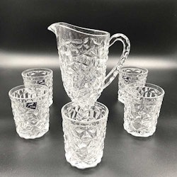 Glas kanna set med 6 glas / mönster glas kanna set / Vatten, juice, drinkar