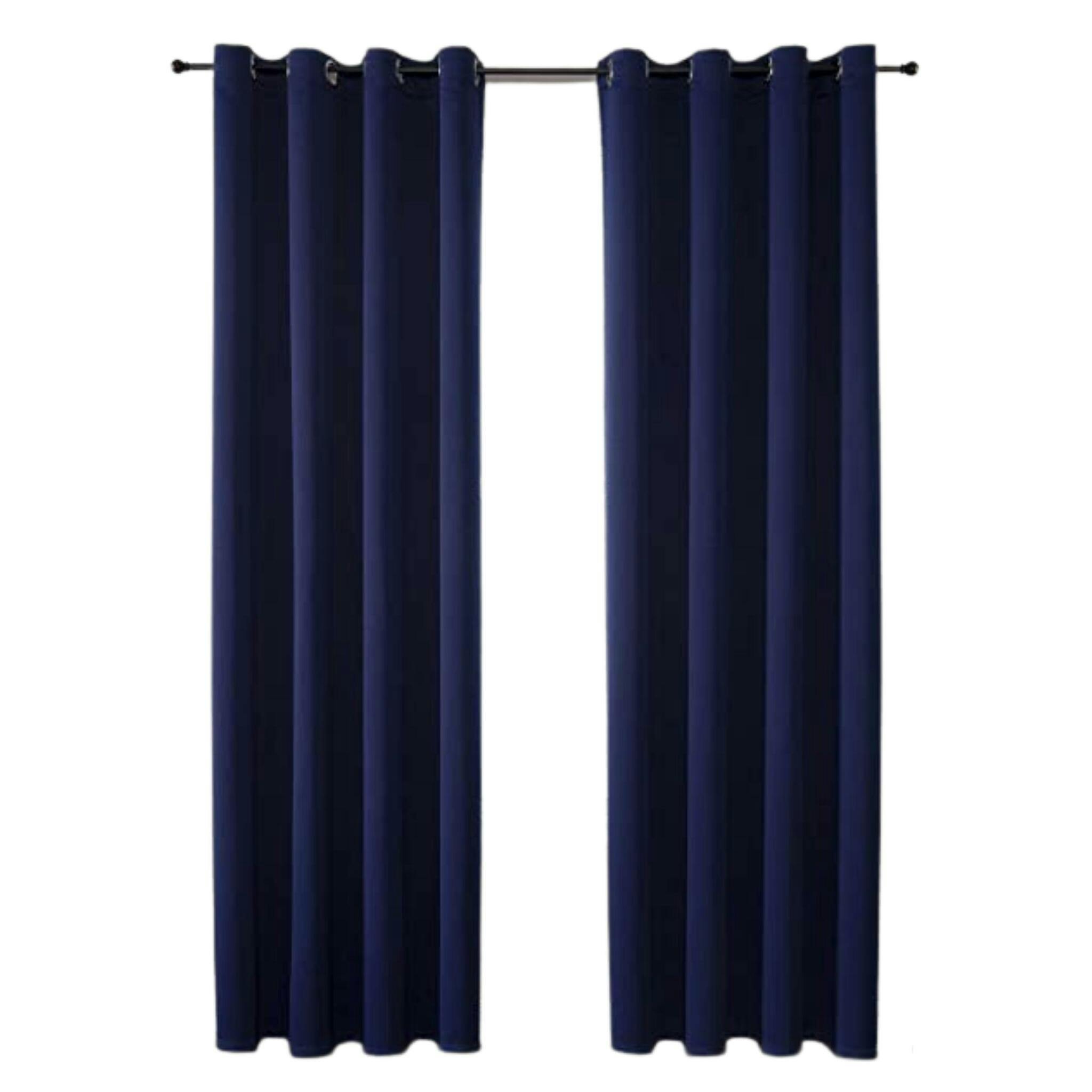 Gardinset 2-pack inkl gardinomtag | Två längder Mörkläggningsgardiner Öljettgardiner Navy Marinblå gardin