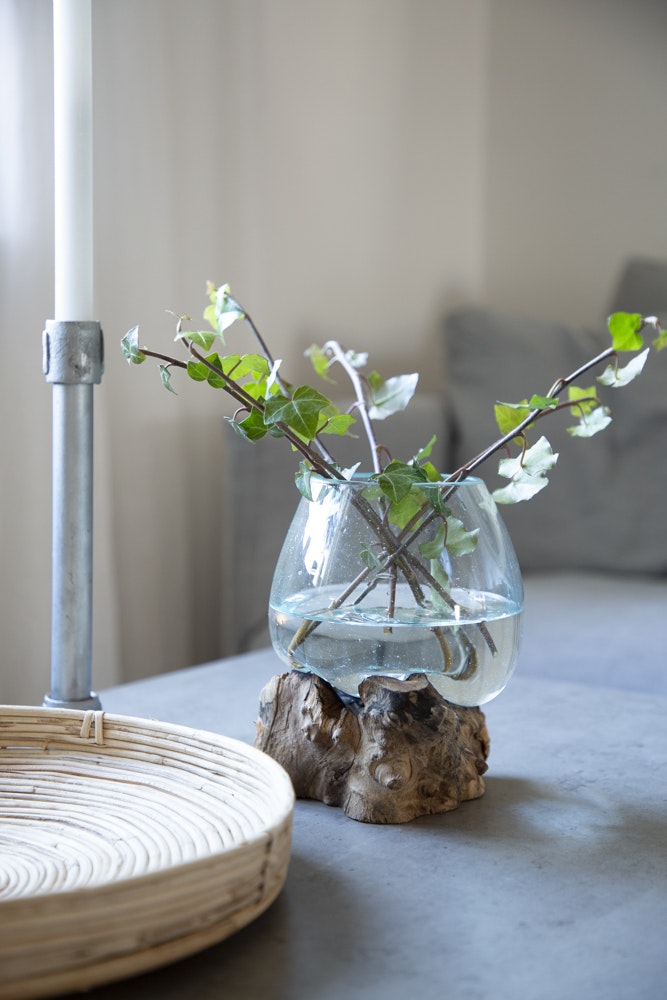 Glasvas på trädrot 15cm